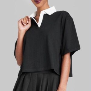 Wild Fable Cropped Polo Shirt – Black & White Size xs